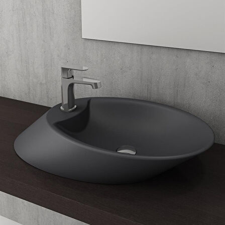 Bocchi Vessel Batarya Banklı Çanak Lavabo 72 cm Mat Antrasit 1021-020-0126