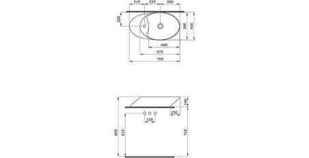 Bocchi Vessel Batarya Banklı Çanak Lavabo 72 cm Mat Antrasit 1021-020-0126