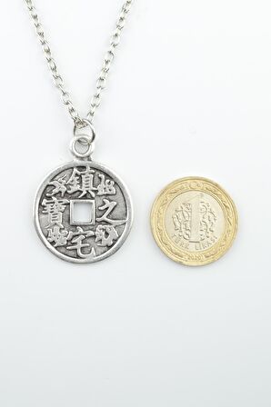 2'li Çin Aşk Sembolü - Çin Feng Shui Şans Parası Erkek Kadın Kolye Seti 925 Ayar Gümüş Kaplama