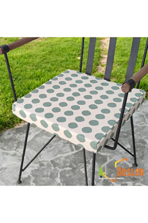 40x40 Yeşil Puantiyeli Krem Su ve Leke İtici Fermuarlı Bağcıklı Sandalye Minderi 5 cm