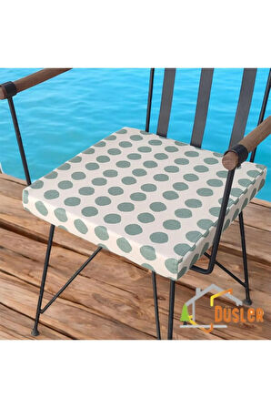 40x40 Yeşil Puantiyeli Krem Su ve Leke İtici Fermuarlı Bağcıklı Sandalye Minderi 5 cm