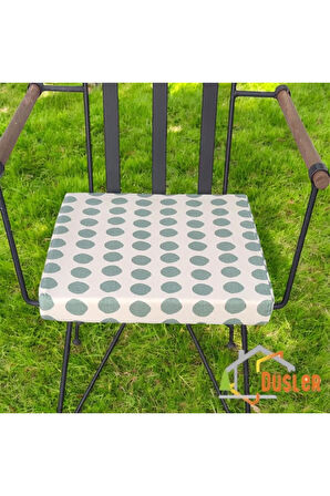 40x40 Yeşil Puantiyeli Krem Su ve Leke İtici Fermuarlı Bağcıklı Sandalye Minderi 5 cm