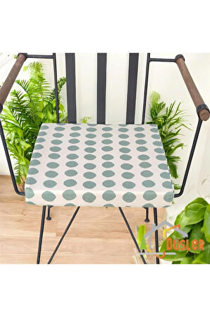40x40 Yeşil Puantiyeli Krem Su ve Leke İtici Fermuarlı Bağcıklı Sandalye Minderi 5 cm
