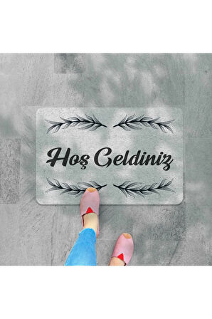 hoş geldiniz yazılır Coco Görünümlü Dekoratif Dış Kapı Önü ve Iç Mekan Paspası