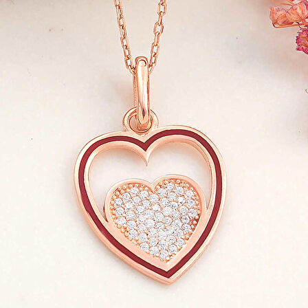 himarry 925 Ayar Gümüş Rose Kalp Kadın Kolye