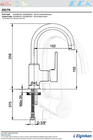 E.C.A. Delta Lavabo Bataryası Banyo Lavabo Bataryası Lavabo Bataryası 102108765