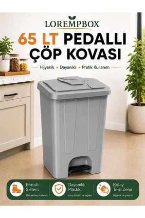 65 LT Pedallı Çöp Kovası |Ev, Ofis, Mutfak, Bahçe ve İşyeri Kullanımına Uygun Koyu Gri