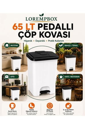 65 LT Pedallı Çöp Kovası |Ev, Ofis, Mutfak, Bahçe ve İşyeri Kullanımına Uygun Beyaz Siyah