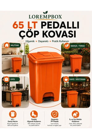 65 LT Pedallı Çöp Kovası Ev, Ofis, Mutfak, Bahçe ve İşyeri Kullanımına Uygun Turuncu