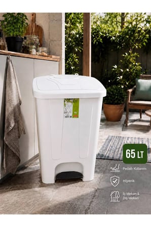 65 Lt Pedallı Çöp Kovası İç Kovasız Beyaz Renk