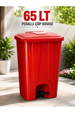 65 Lt Pedallı Çöp Kovası İç Kovasız Kırmızı Renk