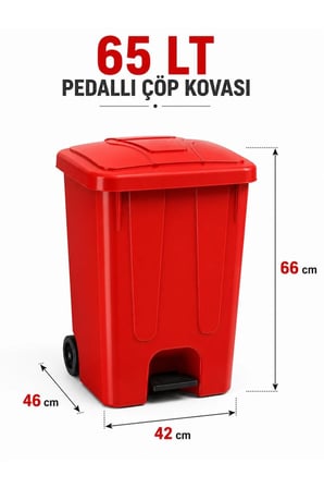 65 Lt Pedallı Çöp Kovası İç Kovasız Kırmızı Renk