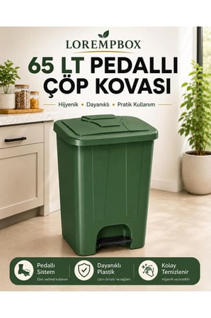 65 Lt Pedallı Çöp Kovası İç Kovasız Yeşil Renk