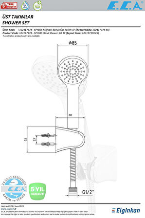 Spylos Banyo Duş Başlığı Tek Fonksiyonlu Banyo Üst Takım Mafsallı 102117378