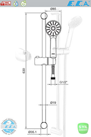 Spylos Banyo Duş Başlık Seti Hareketli Banyo Üst Takım 102146071