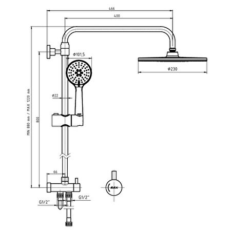 Adnoss E.c.a Niobe Teleskobik Kolonlu Banyo Tepe Duş Seti Yuvarlak Takım 102158039