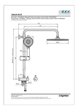ECA DALİA PLUS TELESKOBİK KOLONLU DUŞ SİSTEMİ 102158040