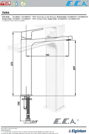 E.c.a Tiera Banyo Lavabo Bataryası Yüksek Tip Lavabo Bataryası 102188002