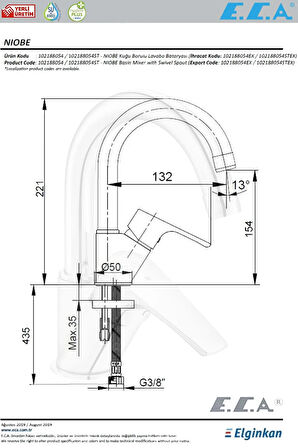 E.c.a Niobe Banyo Lavabo Bataryası Kuğu Daire Borulu Lavabo Bataryası 102188054