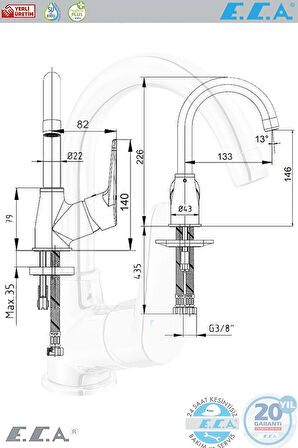 E.c.a Spylos Banyo Lavabo Bataryası Kuğu Borulu Lavabo Bataryası 102188126