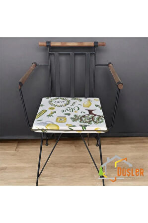 40x40 Zeytin Ağacı Desenli Su ve Leke İtici Fermuarlı Bağcıklı Yeşil Biyeli Sandalye Minderi 4 cm