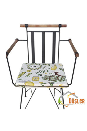 40x40 Zeytin Ağacı Desenli Su ve Leke İtici Fermuarlı Bağcıklı Yeşil Biyeli Sandalye Minderi 4 cm