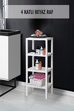 4 Katlı Beyaz Raf Kitaplık & Banyo Düzenleyicisi 100 cm