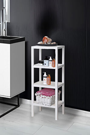 4 Katlı Beyaz Raf Kitaplık & Banyo Düzenleyicisi 100 cm