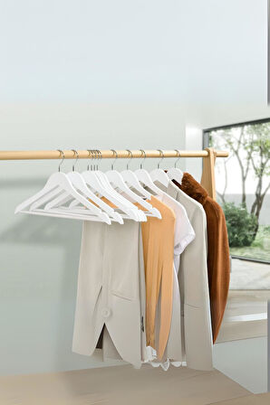 6’lı Ahşap Görünümlü Askı Beyaz 44 cm