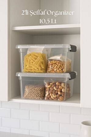 2’li Şeffaf Saklama Kutusu & Düzenleme Kutusu 10,5 Lt