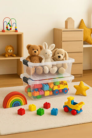 2’li Şeffaf Saklama Kutusu & Düzenleme Kutusu & Oyuncak Kutusu 34 Lt