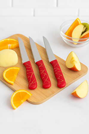 3’lü Paslanmaz Çelik Mermer Desenli Meyve Bıçak Seti