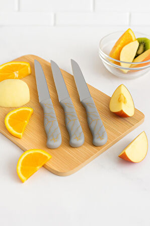 3’lü Paslanmaz Çelik Mermer Desenli Meyve Bıçak Seti