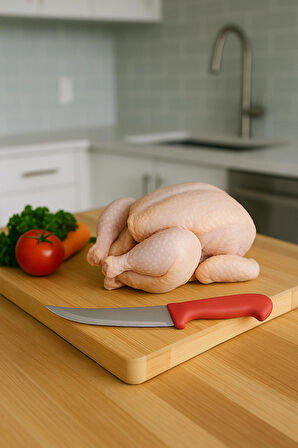 Paslanmaz Çelik Kasap Bıçağı Kırmızı Saplı Et ve Mutfak Bıçağı 27 cm