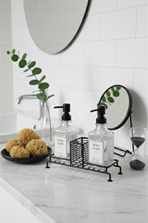 2’li Cam Ayaklı Sıvı Sabunluk Seti Siyah 500 ml