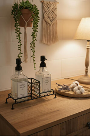 2’li Cam Ayaklı Sıvı Sabunluk Seti Siyah 500 ml