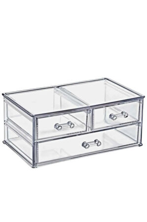 Şeffaf 3 Çekmeceli Kalemlik Düzenleyici Organizer 14×24×10 cm