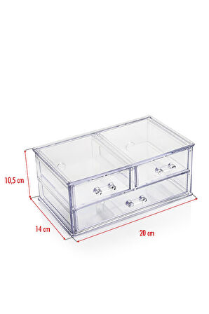 Şeffaf Akrilik 3 Gözlü Çekmece Kalemlik