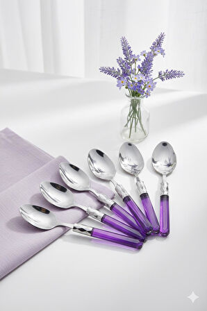 6’lı Paslanmaz Çelik Mor Tatlı Kaşığı Seti