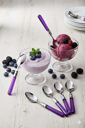 6’lı Paslanmaz Çelik Mor Tatlı Kaşığı Seti