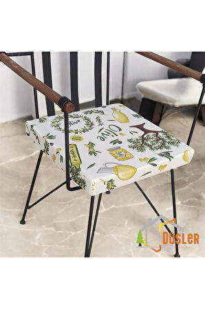 40x40 Zeytin Ağacı Desenli Su ve Leke İtici Fermuarlı Bağcıklı Sandalye Minderi 5 cm