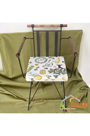 40x40 Zeytin Ağacı Desenli Su ve Leke İtici Fermuarlı Bağcıklı Sandalye Minderi 5 cm