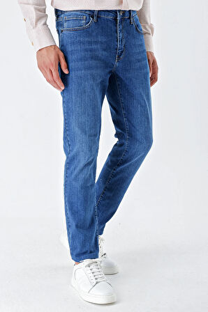 Lacivert Gabardin Pamuklu 5 Cep Slim Fit Dar Kesim Casual Denim Pantolon 1023235151