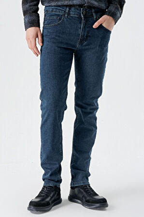 Lacivert Gabardin %100 Pamuk 5 Cep Slim Fit Dar Kesim Casual Denim Pantolon 1023235163