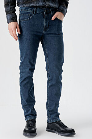 Lacivert Gabardin %100 Pamuk 5 Cep Slim Fit Dar Kesim Casual Denim Pantolon 1023235163