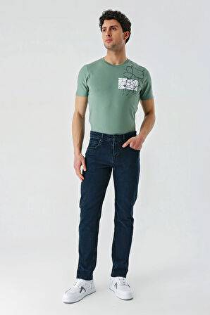 Koyu Lacivert Gabardin 5 Cepli Slim Fit Dar Kesim Casual Denim Jean Kot Pantolon 1023240150