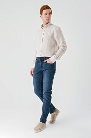 Lacivert Gabardin Pamuklu 5 Cepli Slim Fit Dar Kesim Casual Denim Pantolon 1023240153