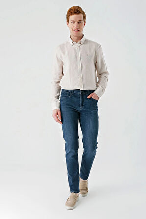 Lacivert Gabardin Pamuklu 5 Cepli Slim Fit Dar Kesim Casual Denim Pantolon 1023240153