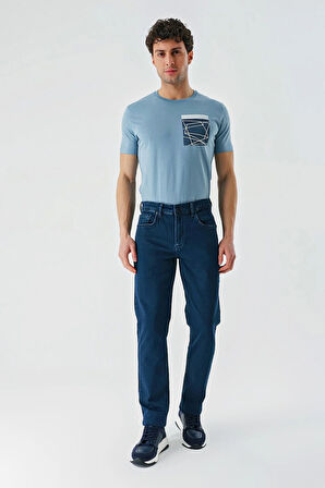 İndigo Mavi Gabardin Pamuklu 5 Cepli Slim Fit Dar Kesim Casual Denim Pantolon 1023240155