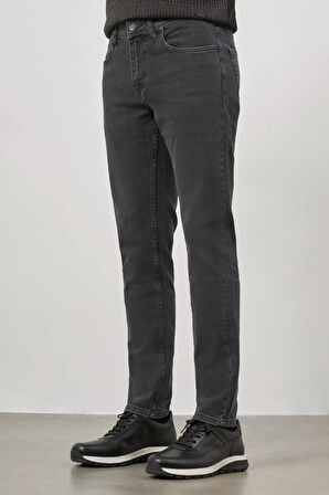 Gri Düz Gabardin Slim Fit Casual Denim Pantolon 1023245152